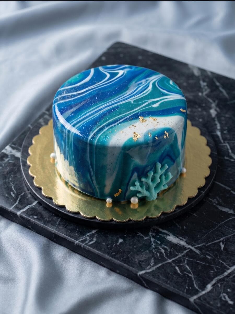 Ocean-themed marble cake