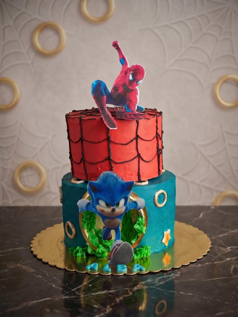 Spider-Man and Sonic birthday cake