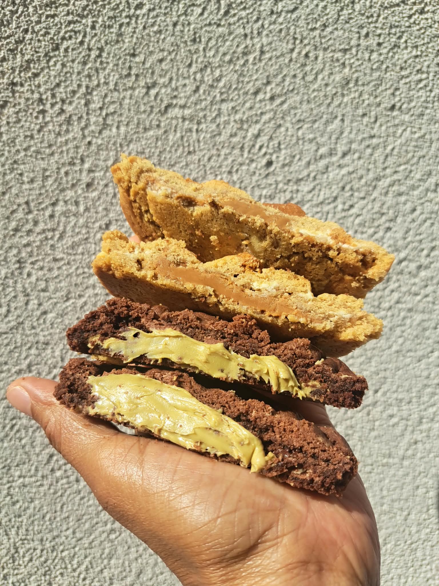 Biscoff stuffed cookie cross-section